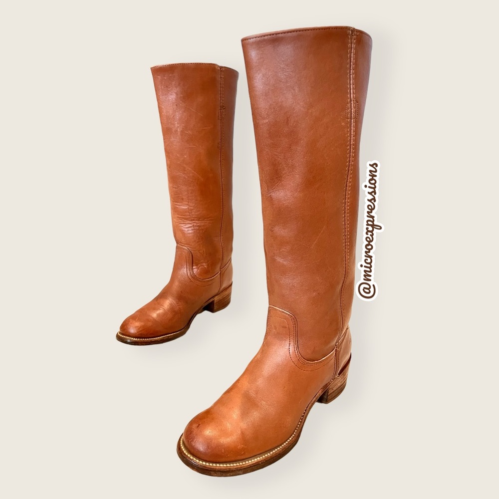 VINTAGE 1980'S Frye Campus Knee High Brown/Cognac Pull On Fall/Winter Lug Boot - Picture 14 of 15